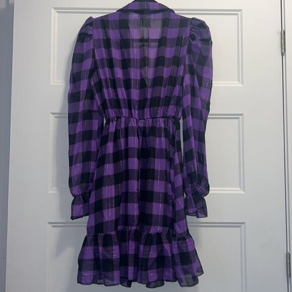 Vanessa Scott purple plaid tartan print long sleeves ruffle ruched dress size M - Picture 10 of 14